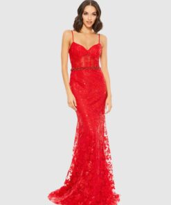 Embroidered Illusion Bodice Sleeveless Trumpet Gown