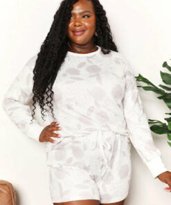 Double Take Floral Long Sleeve Top and Shorts Loungewear Set