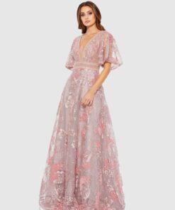 Embroidered Flounce Sleeve A Line Gown
