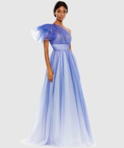 Glitter Ombre Ruffled One Shoulder Ballgown