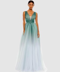 Glitter Ombre V Neck Sleeveless Gown