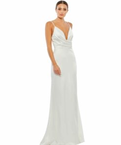Plunging Faux Wrap Sleeveless Evening Gown