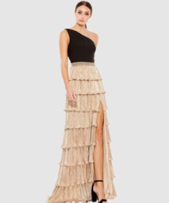 One Shoulder Ruffle Tiered Gown