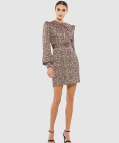 Floral Print Keyhole Long Sleeve Mini Dress