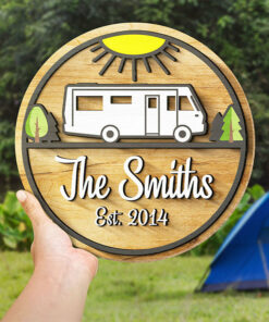 Family Camping Trip - Personalized Shaped Wood Sign, 2 Layers Sign - Gift For Camping Lovers