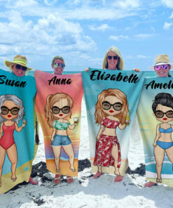 Couple Chibi Summer Vacation - Personalized Beach Towel - Gift For Couples, Husband & Wife