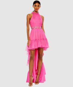 Halter Neck High Low Flowy Gown