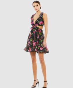 Ruffle Cut Out Lace Up Flowy Mini Dress - FINAL SALE