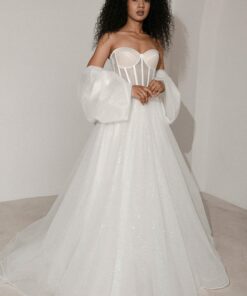 Sparkly Wedding Dress Hennie with Detachable Sleeves-Bow