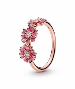 Pink Daisy Flower Trio Ring