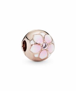 Round Pink Magnolia Flower Charm