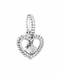 Misty Rose Beaded Heart Dangle Charm