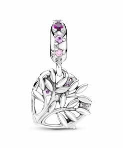 Pink Heart Family Tree Dangle Charm