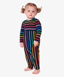 Baby long sleeve explorer romper in rainbow stripe