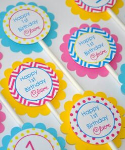1st-birthday-water-bottle-labels-girls-birthday-party-decorations-drink-labels-chevron-with-polkadots-teal-pink-yellow-set-of-10
