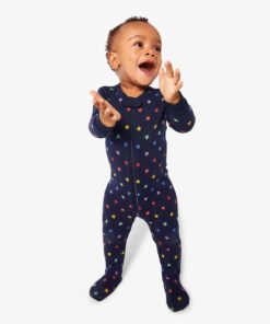 Baby organic zip footie in mini rainbow stars