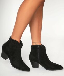 Quella Black Suedette Ankle Boots