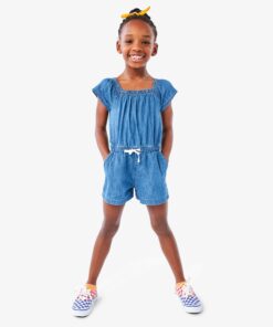 Chambray square neck romper