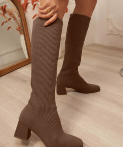 Tessa Chocolate Knit Knee High Boots