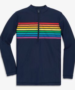 Long sleeve half zip rash guard in rainbow placed stripe
