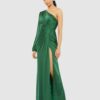 One Shoulder Long Sleeve Draped Charmeuse Gown