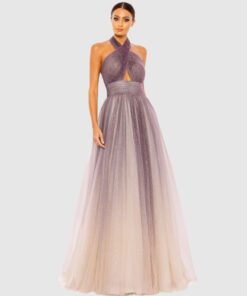 Glitter Ombre Halter Neck Ballgown