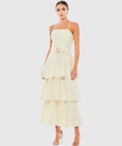 Belted Tiered Ruffle Sleeveless Midi Dress