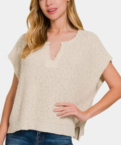 Zenana Short Sleeve Side Slit Sweater
