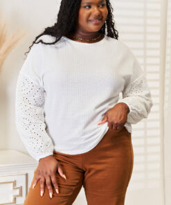 Eyelet Dropped Shoulder Round Neck Blouse