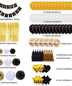 black-and-gold-birthday-decorations-for-men-with-balloons-and-banners