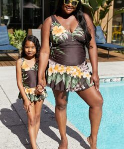 Marina West Swim Full Size Clear Waters Swim Dress in Aloha Brown