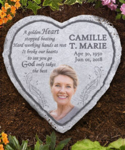 A Golden Heart Stopped Beating Hard Working Hands At Rest - Personalized Memorial Stone, Human Grave Marker - Upload Image, Memorial Gift, Sympathy Gift