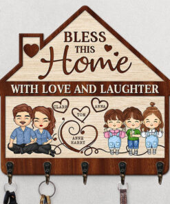 Bless This Home With Joy - Personalized Key Hanger, Key Holder - Gift For Couple, Husband Wife, Anniversary, Engagement, Wedding, Marriage Gift