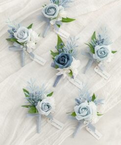 set-of-6-dusty-blue-boutonniere-for-men-for-wedding-groom-groomsmen