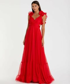 Ruffle Tiered Cut-Out Chiffon Gown