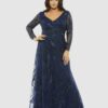 Embellished Illusion Long Sleeve V-Neck A-Line Gown (Plus)