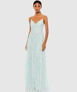 Embellished Ruffled Spaghetti Strap A Line Gown