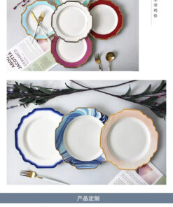 european-style-dessert-tableware-light-green-gold-sun-flower-hotel-house-wedding-series-restaurant-model-room-tableware