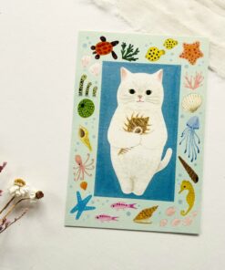 4-legs-postcard-white-cat-and-shells
