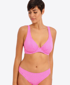 Freya Jewel Cove High Apex Plunge Bikini Top Stripe Raspberry