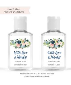 Navy Blue Pink Floral Favor Labels Set of 20