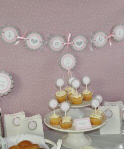 Baby Shower Decorative Sticker Labels Pink and Gray Set of 24