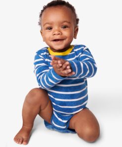 Long sleeve heathered babysuit in stripe