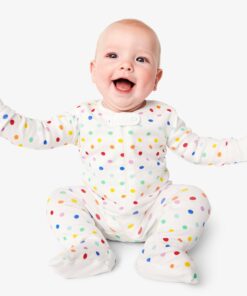 Baby organic zip footie in mini rainbow dot