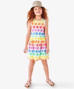 Drawstring tank dress in sunburst rainbow