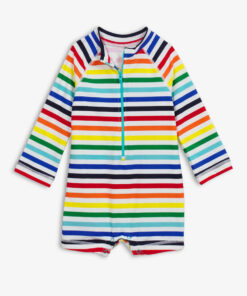 Baby one-piece rash guard in rainbow stripe
