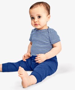 Organic short sleeve babysuit in mini stripe